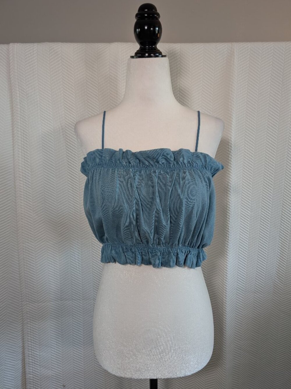 ZARA Blue Gathered Crop Top Cotton Size Medium Summer Resort Festival Casual NWT